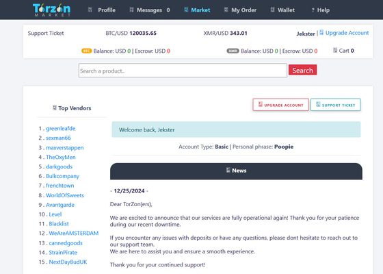 TorZon Darknet market interface — anonymous marketplace screenshot